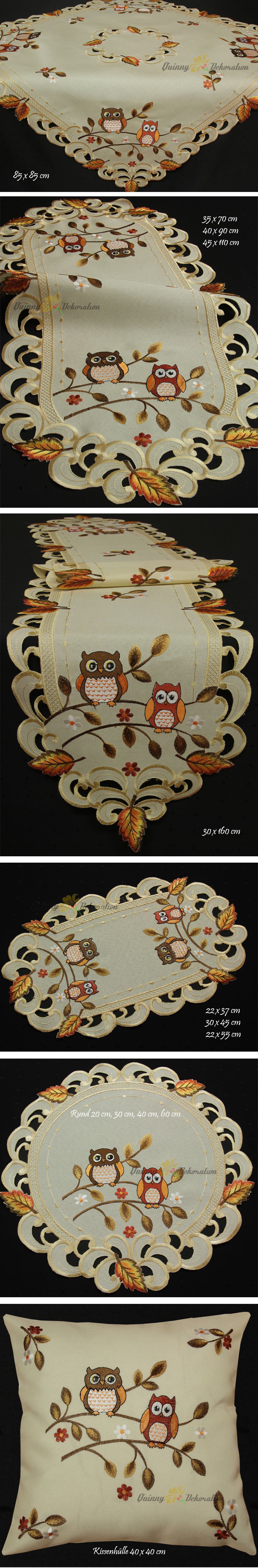 Owl Tablecloth Table Runner Doily Cushion Cover Linen Look Cream Autumn Fall New Ebay